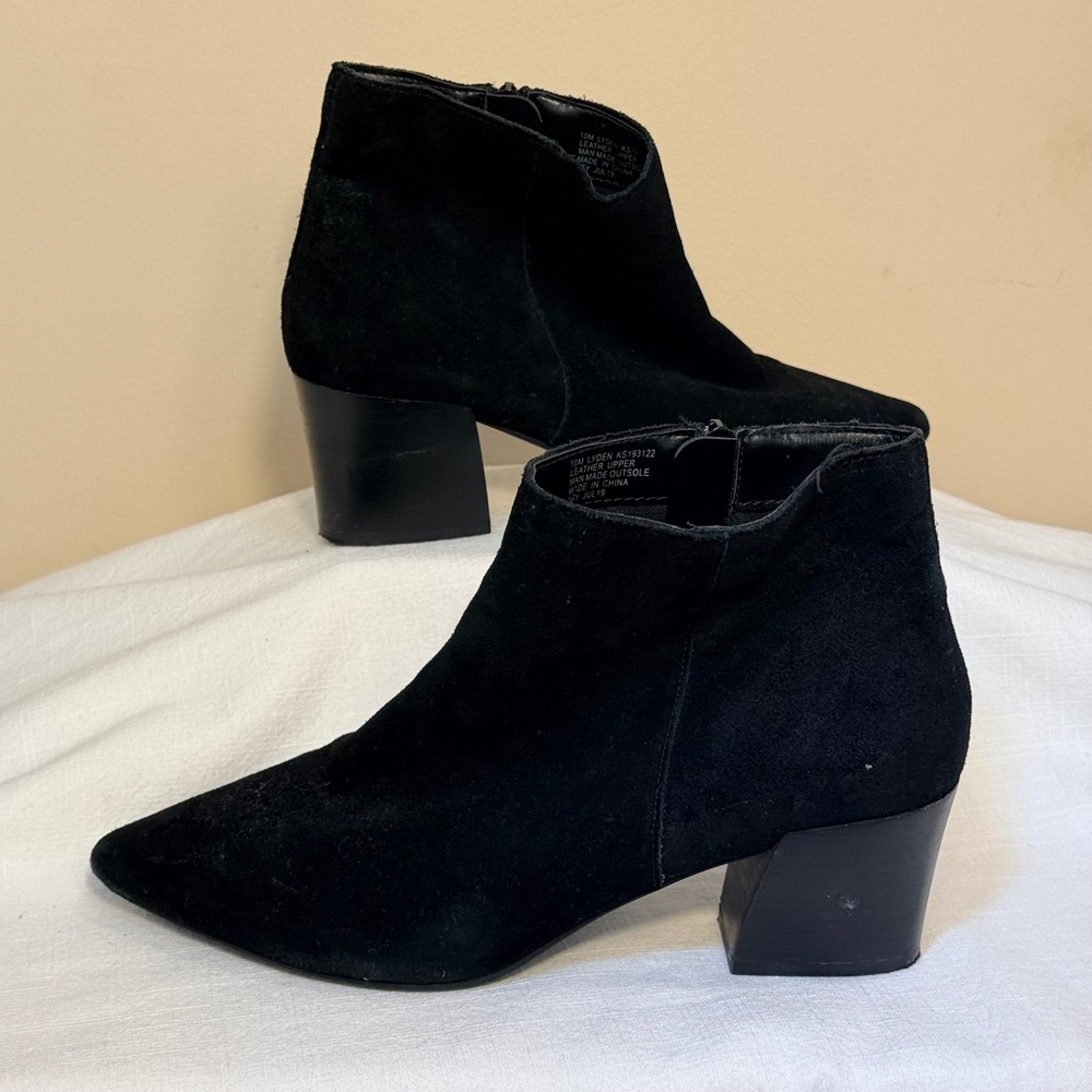 Kensie‎ Lyden Ankle Boots 10 Black Suede Leather Pointed Toe Block Heel KS193122